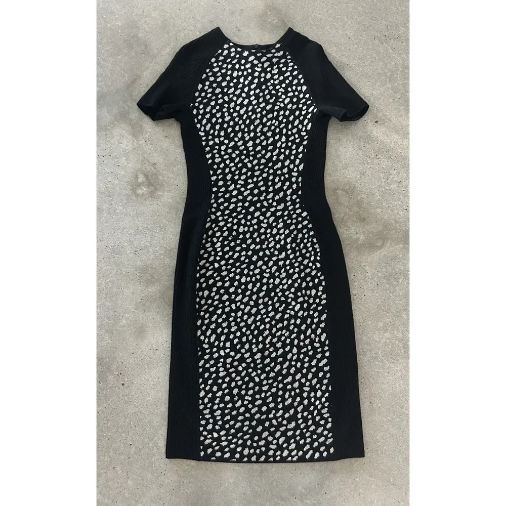 Tory Burch Gemma Sweater Dress Merino Wool Black Dotted Pony XS